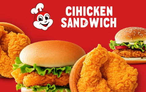 Jollibee Spicy Chicken Sandwich with crispy chicken fillet, fiery red sauce, and a golden toasted bun.